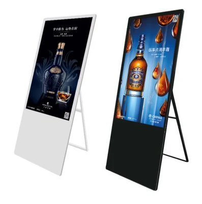 Piso dobrável portátil de 32 polegadas Standnig Network WiFi Ad Player LCD Digital Signage Display de publicidade de alta definição Quiosque de tela sensível ao toque para cafeteria