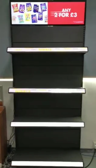 Exibição de rack inteligente e elegante LCD com borda de prateleira digital ultra larga tela de exibição de barra esticada com sistema Android integrado